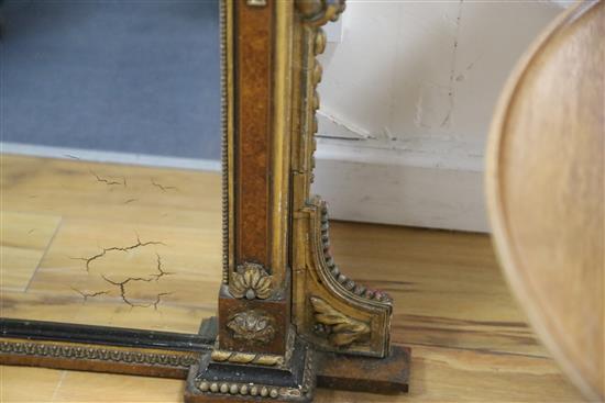 A Victorian amboyna giltwood and gesso overmantel mirror with oval jasper pediment, W.153, H.148cm